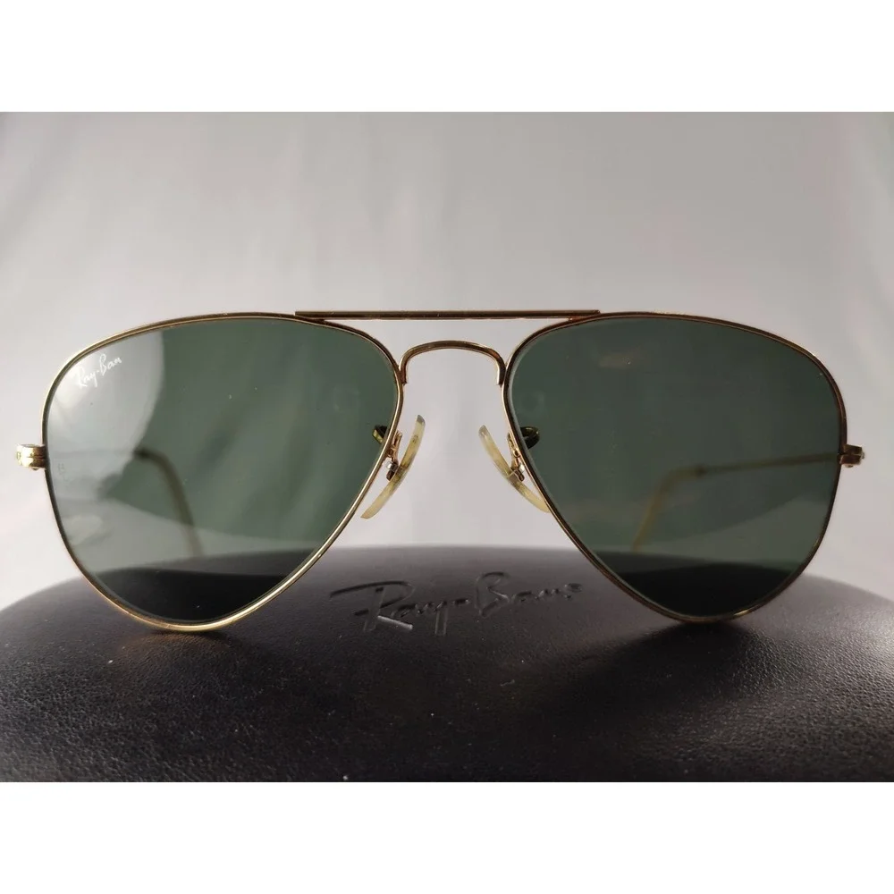 Vintage‎ B&L Ray-Ban USA Aviator Sunglasses 52-14 Gold G-15 Lenses with Case